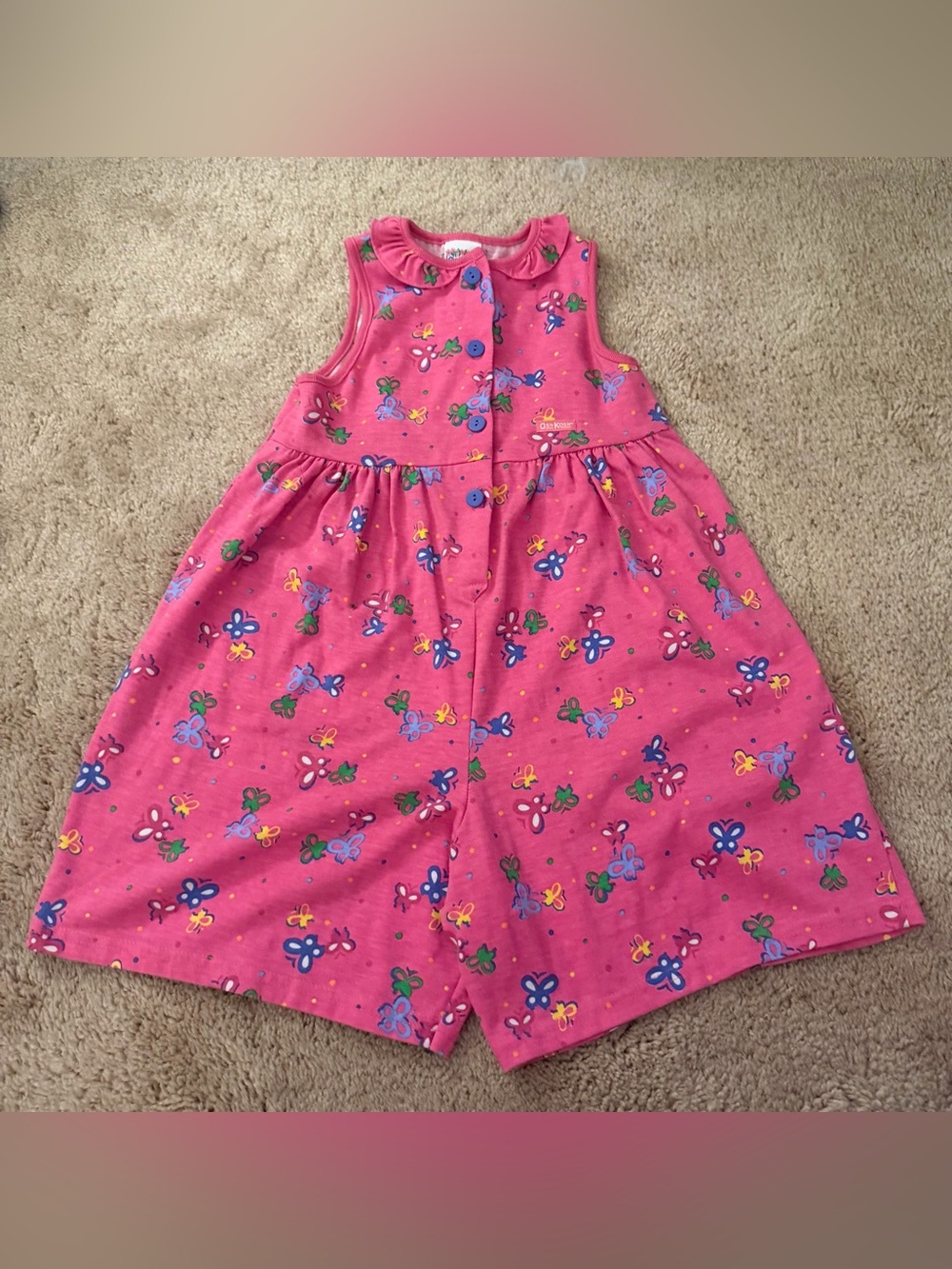 Vintage Osh Kosh B’Gosh Butterfly Print Romper Dress Size 6X Made In USA Y2K